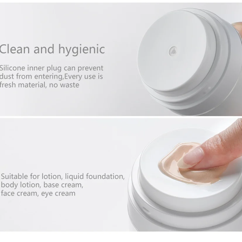 Factory Price 15ml 30ml 50ml 100g Acrylic Lotion Luxury White Serum Matte PP Silver Pump Airless Jar Airless Pump Bottle