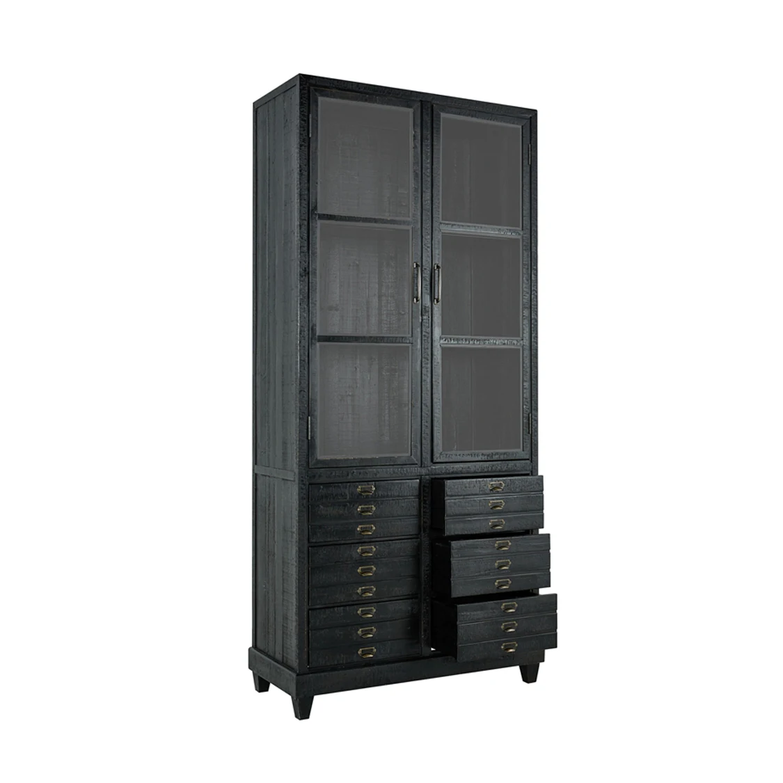 MRS WOODS Large Reclaimed Wood Black Display Living Room Cabinet Rustic High Vintage Style Wood Cabinet