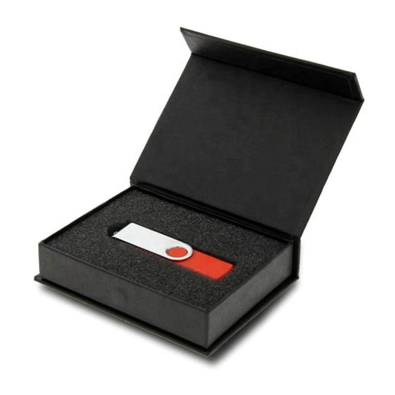 
 custom logo Black magnetic flip top rigid gift box with foam insert for USB flash drive packaging box  