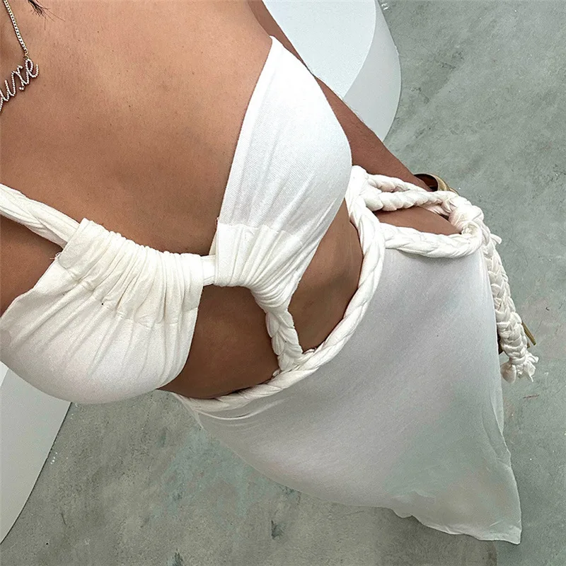 2024 Summer New Sexy Open Back Splitting Tie Up Irregular Style Dress for Women