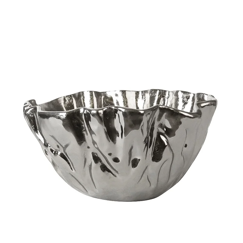 Modern Luxury Silver Decorative Ceramic Bowl Fruit Bowl Nordic Decoration Home Large Bowl