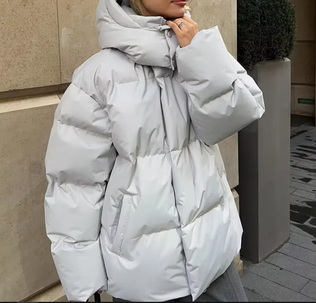 Autumn Winter Cotton-Padded Jacket Plus Size Hooded Collar Bomber Coat Printed Pattern Windproof Feathers Coat