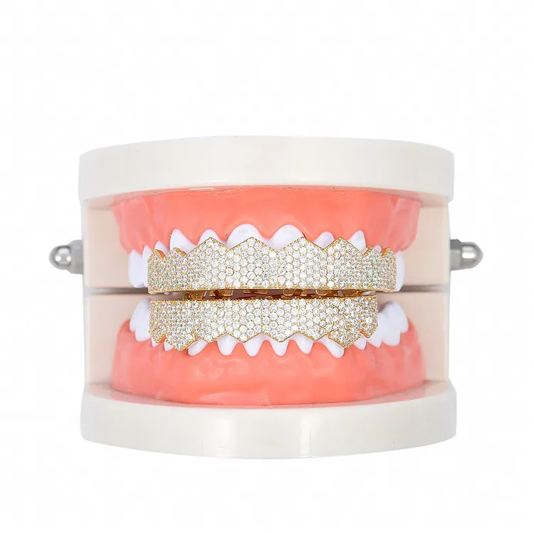 High quality hip hop body jewelry iced out diamond bling gold silver teeth grillz