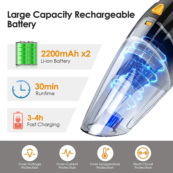 
2021 120W Cordless Auto Lightweight High Suction Rechargeable Portable Vacuum Cleaner Car Wireless Car Vacuum Cleaner 