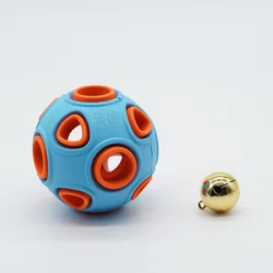Vking Pet Durable Bells Led Light Double Layer Rubber Dog Training Inteactive Squeaky Chew  Dog Toys Ball