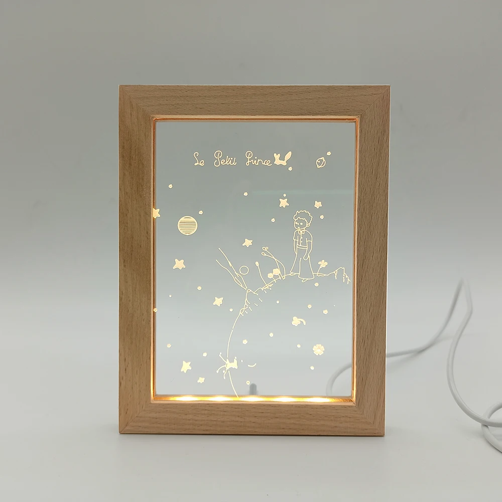 Wholesale Wooden 3D LED Love Photo Frames Custom Designs Wedding Decorative Display Wood Picture Acrylic Photo Frame