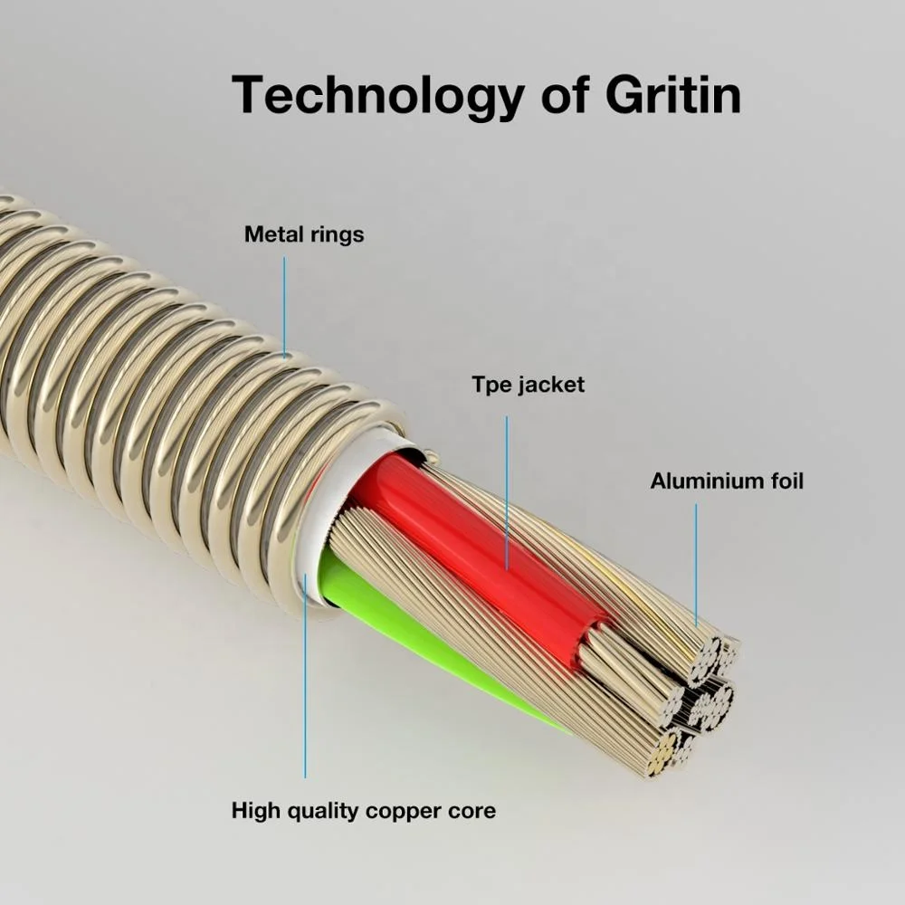 2.4A Spring USB Cable MOXOM CC31 Charging Cable 100cm Silver Zinc Alloy Micro USB C Phone Cable for iphone