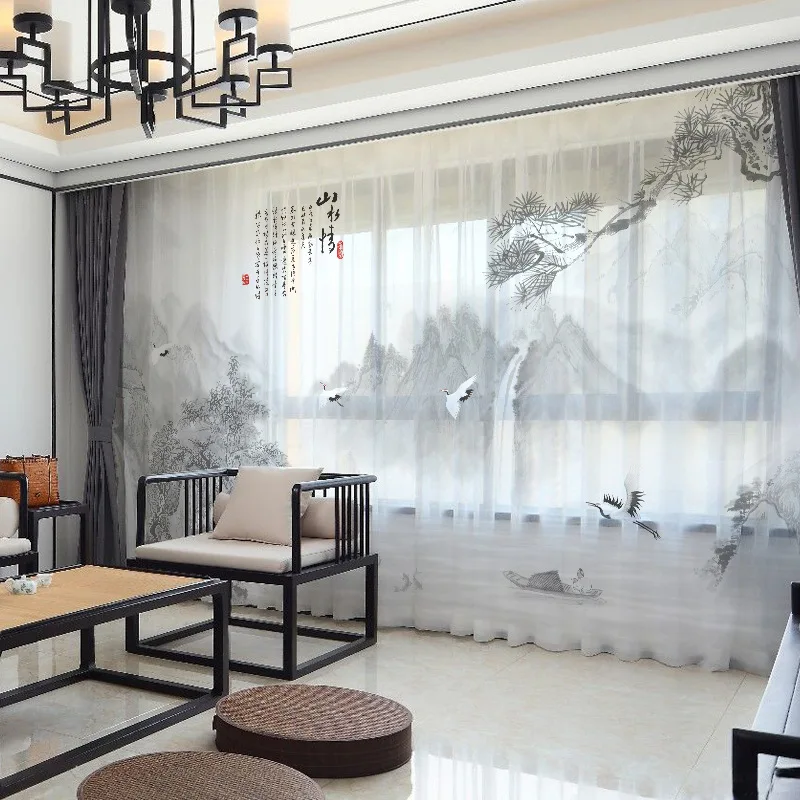 Modern New Chinese Ink Landscape Painting Living Room Study Bedroom Curtain Window Screen