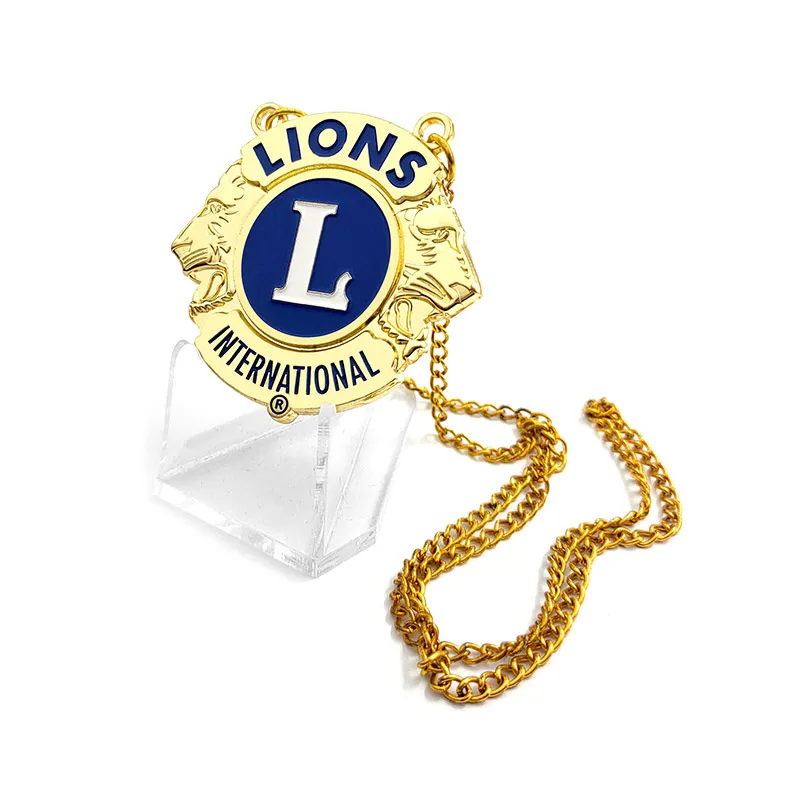 Lion Club Metal Badge Necklace Gold Souvenir Religious Europe Buddhism Painted Safety Pin Art & Collectible Custom Color 001