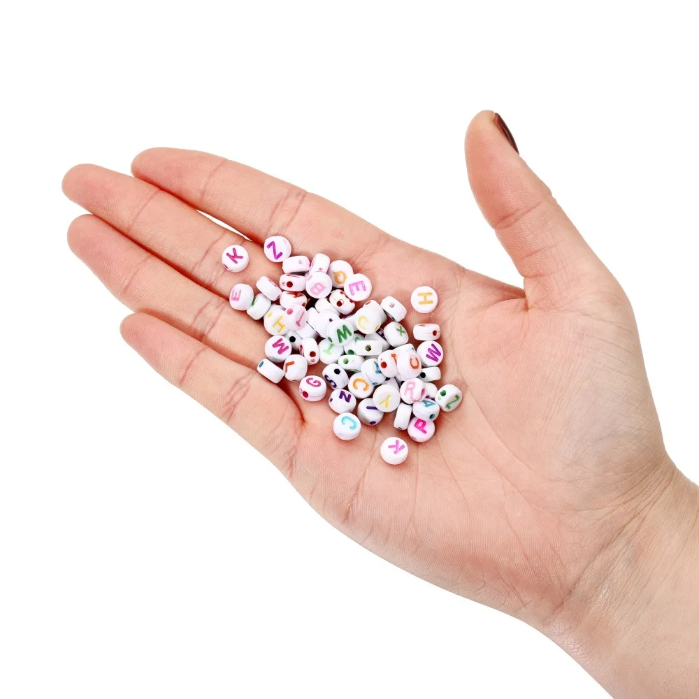 Wholesale 500pcs DIY Jewelry Making 4*7mm White & 26 Alphabet Color Acrylic Beads Flat round Shape Accessories