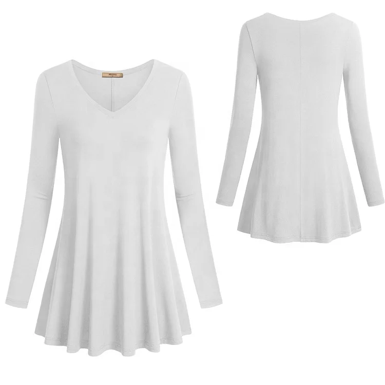 2021Hot Sale Swing Ladies V Neck Long Sleeve Loose Fit Casual Long Tunic Tops Spring Fall Knitted Blouses For women Wholesale f