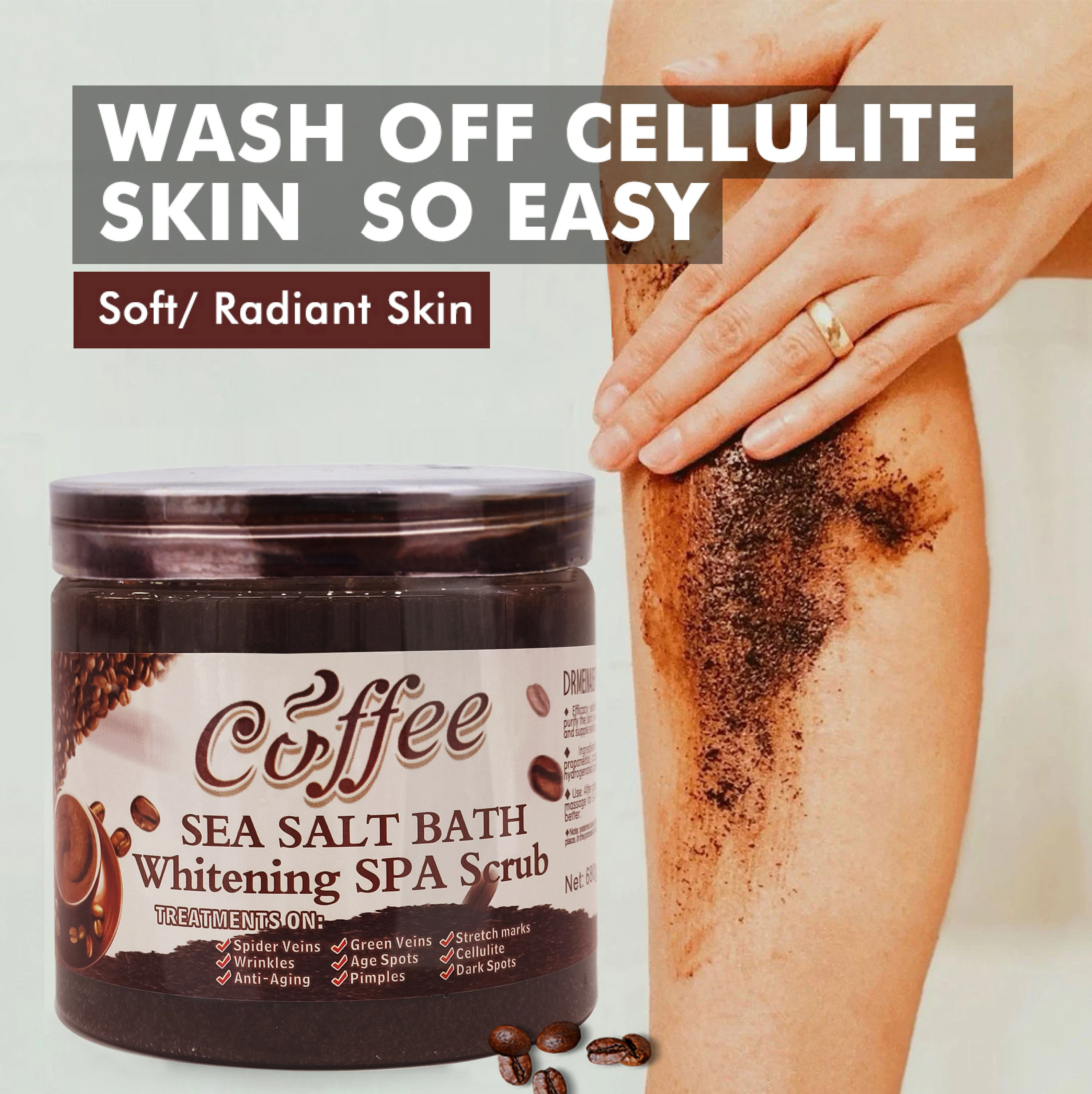 Natural Coffee Scrub Bath Salt Whitening Exfoliating Anti Cellulite Organic Sea Salt For Skincare