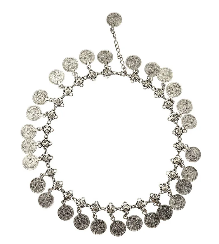 Ruigang Flower Child Silver Coin Handmade floral design Boho Gypsy Beachy Ethnic Tribal Turkish Necklace