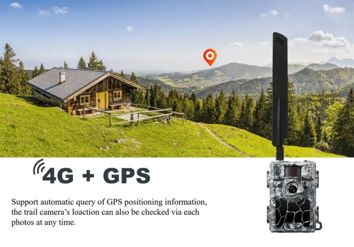 24MP 4G LTE  Wild Game Trail Hunting Camera Photo Traps with 60pcs No Glow IR LEDs GPS APP Setting for Home Garden Security