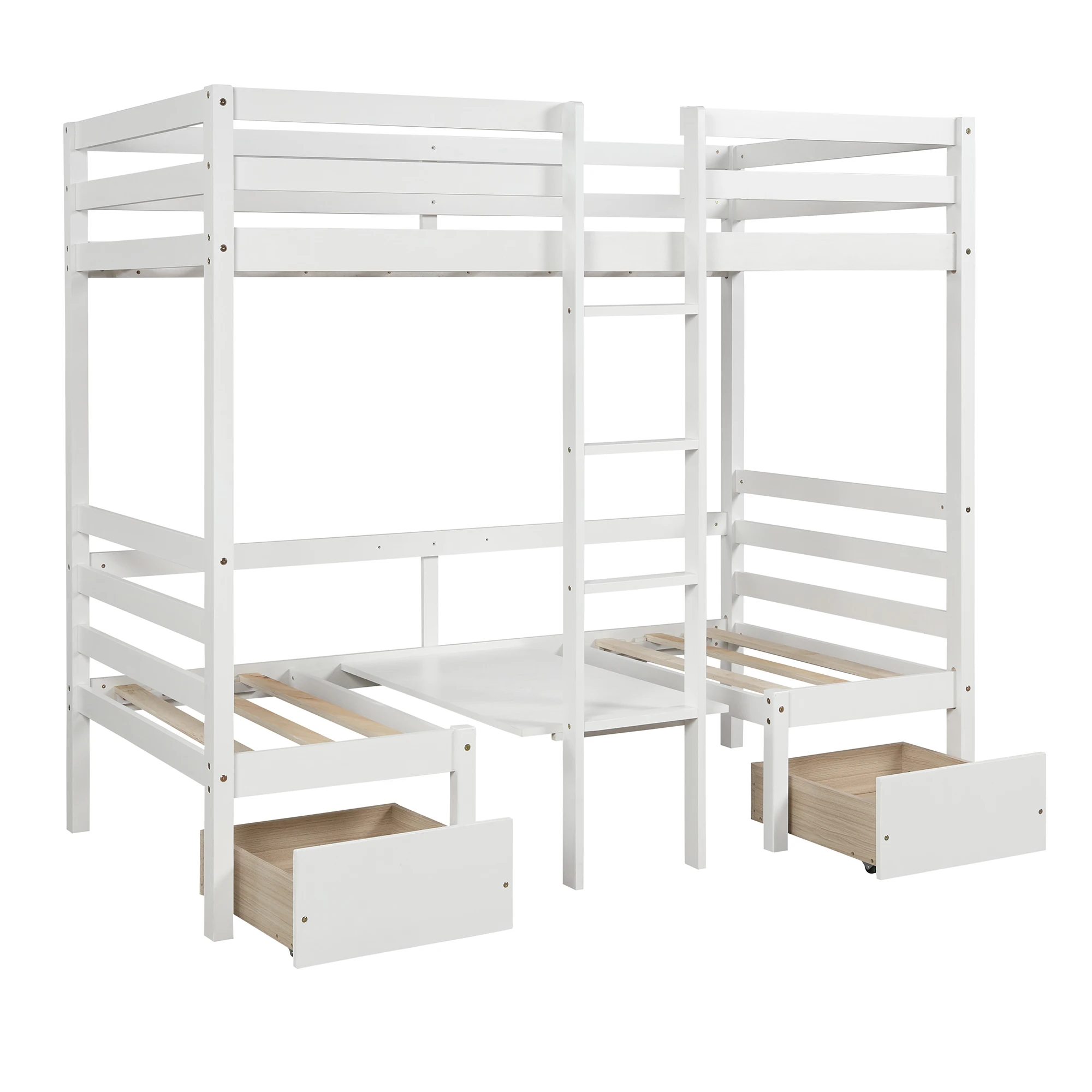 Functional Loft Bed (Turn Into Upper Bed and Down Desk Cushion Sets Are Free) Twin Size White