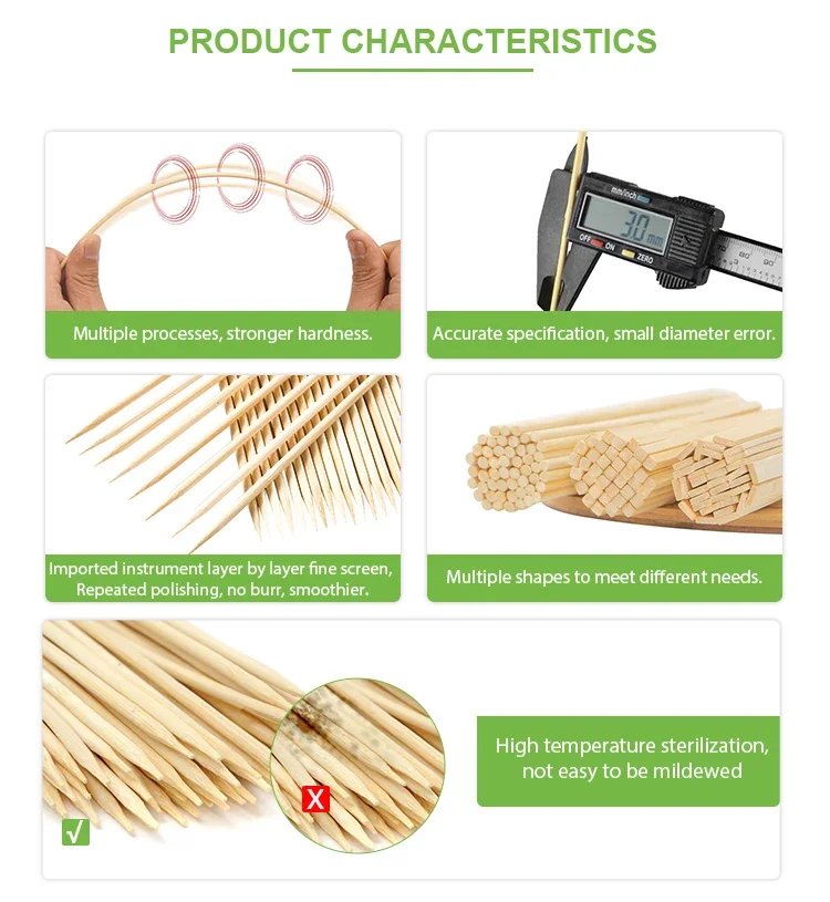 Wholesale Purely Natural Bamboo BBQ Skewers Disposable Barbecue Bamboo Plant Stick Bamboo Fruit Sticks