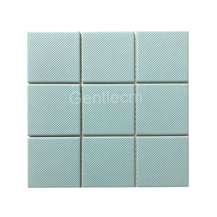 Simplicity concave-convex surface  sky blue square shape matt glazed ceramic mosaic tiles for bathroom