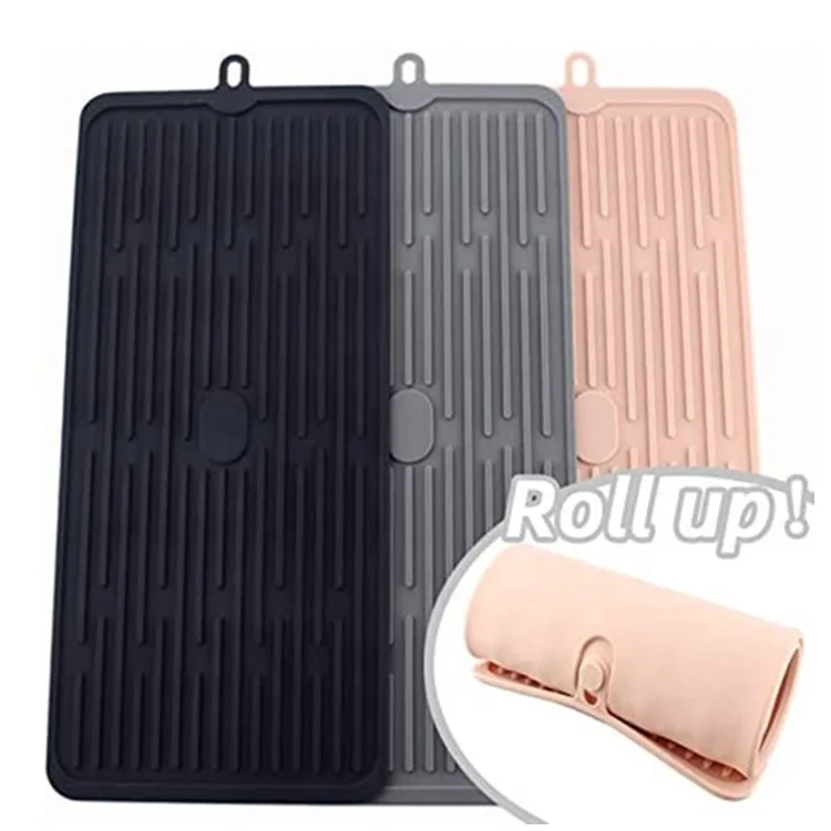 Foldable Non Slip Heat Resistant rubber Silicone Trivets Dish Drying Mat Tableware Bowl Mat for kitchen counter