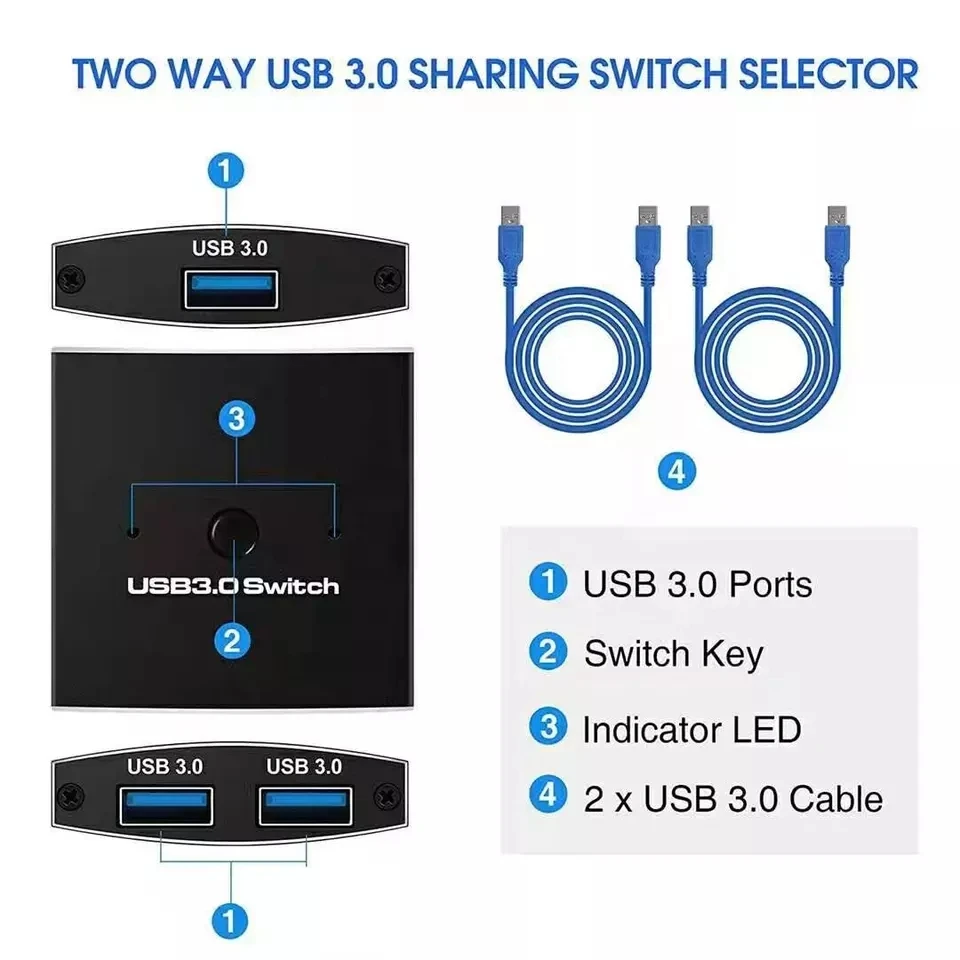 Переключатель USB 3 0 двунаправленный адаптер для совместного использования с переключателем одной кнопкой замены клавиатуры мыши сканера принтера