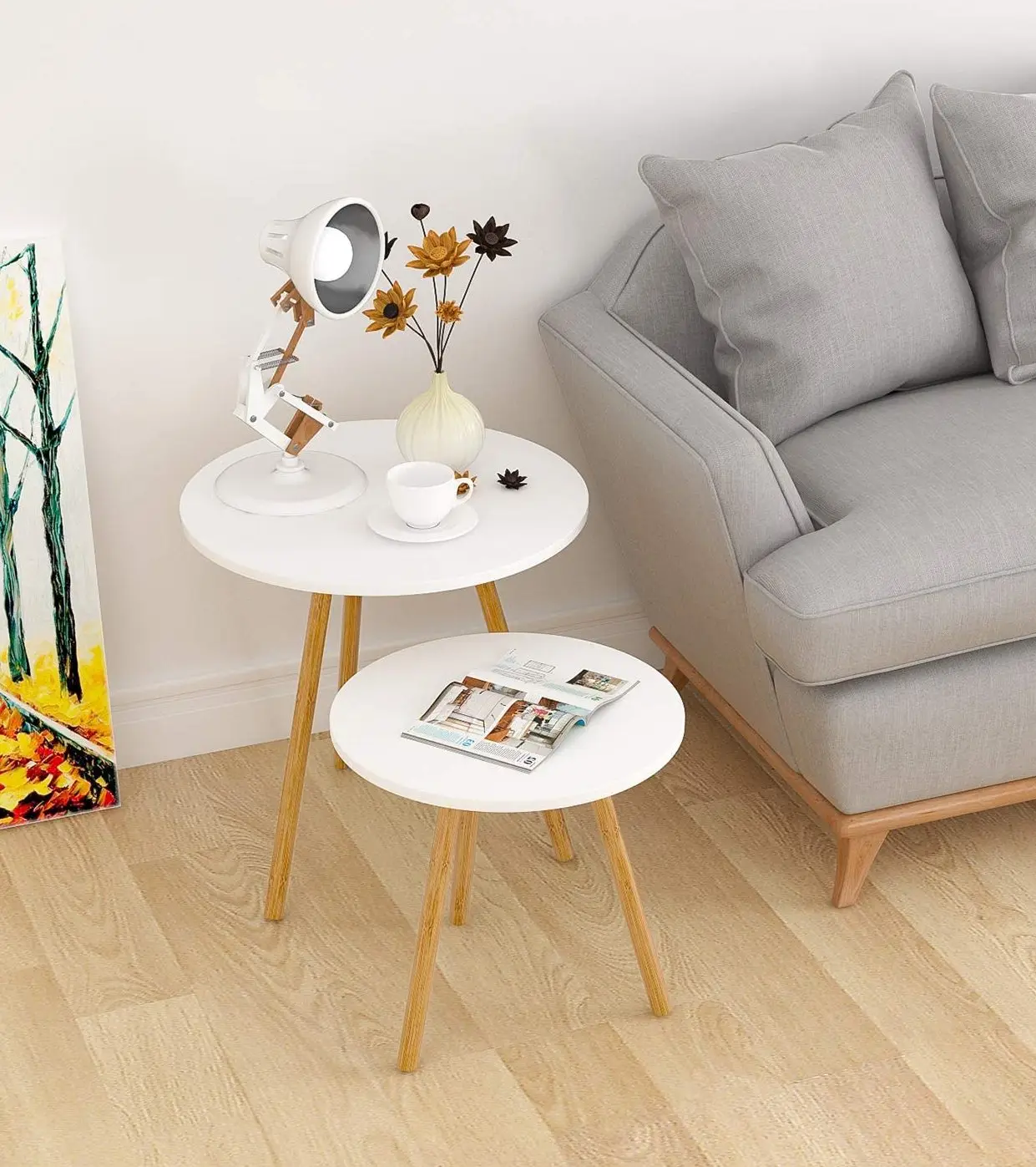 OEM ODM Luxury White Round Bamboo Sofa Side Center Coffee Table Modern