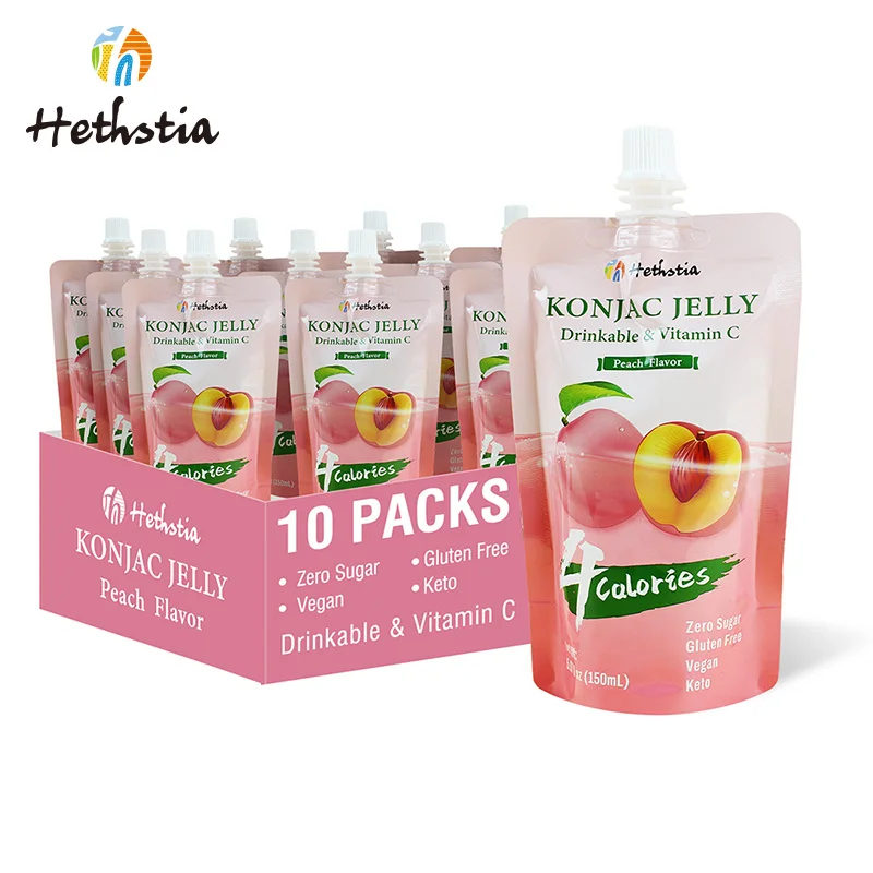 Hethstia Popular Low Calorie Zero-Fat Delicious Instant Peach Flavor Konjac Jelly Instant Shirataki Konjac Fruit Juice Jelly