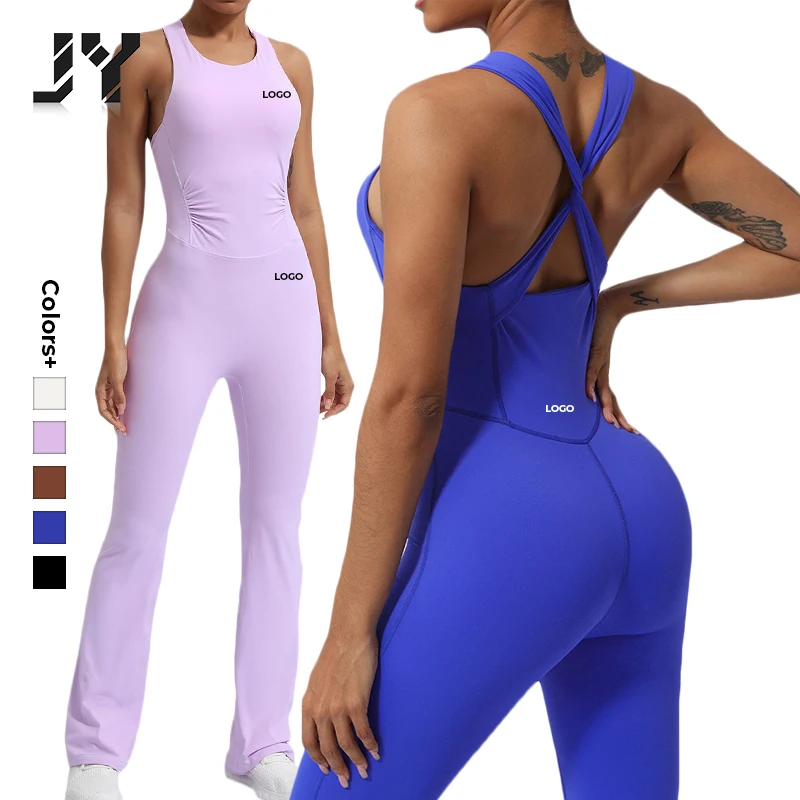 Joyyoung Sleeveless Cross Tight Yoga Clothing Sports Fitness Clothing Hip Lifting Flare Pant Jumpsuit
