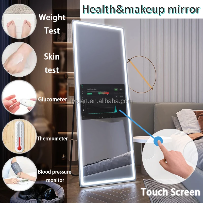 Tystart New Style Beauty Full Length Floor Mirror Hair Salon Android Touch Screen Wall Decor Smart TV Mirrors With Led Lights