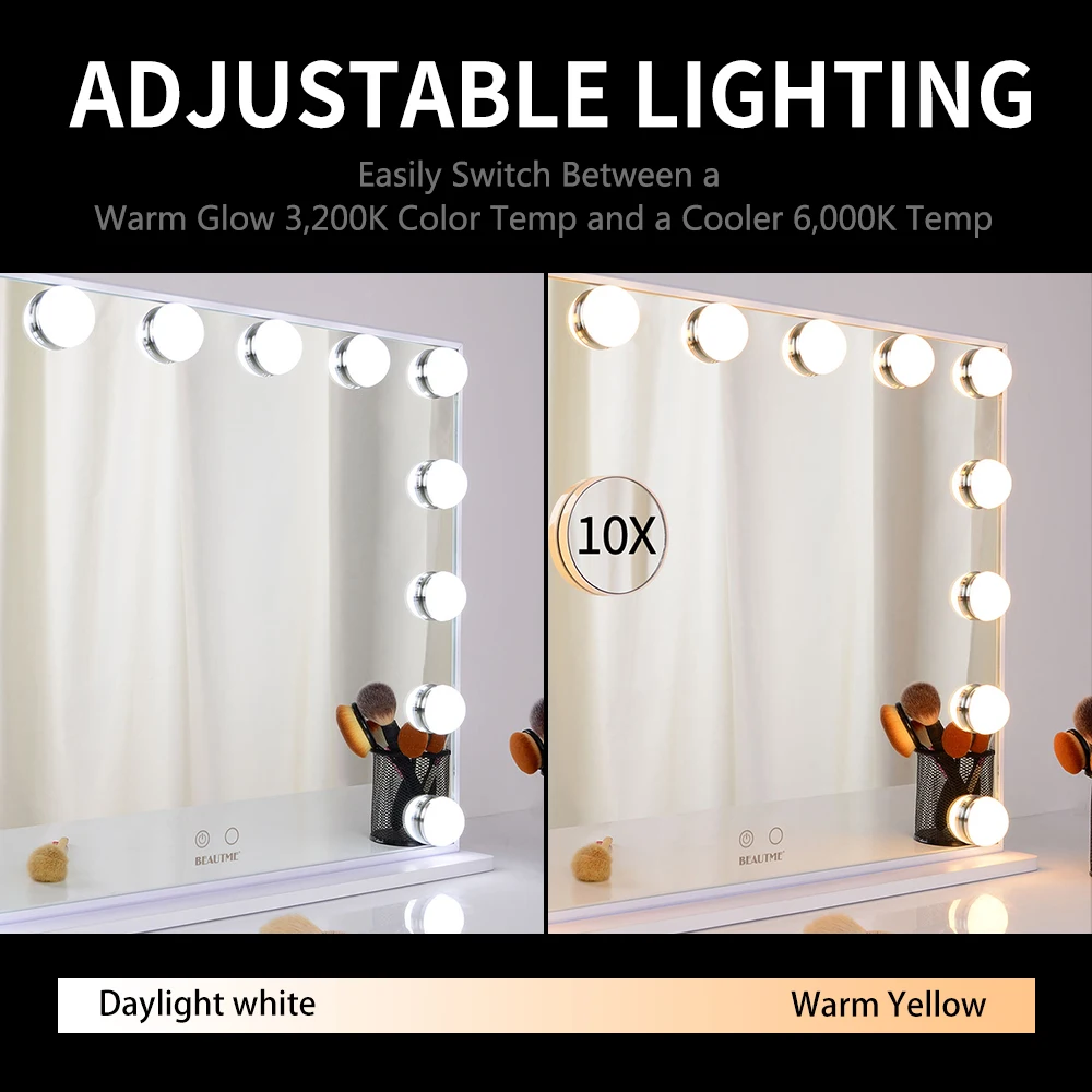 Wholesale Vanity Mirror Square Dresser Lighted Table Girl Adjustable 14 led light bulbs Hollywood Mirror