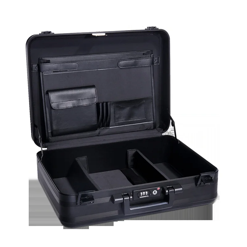 Black Metal Attache Case 37x27x11.5cm Aluminum Briefcase for Men Metal Toolkit Box Family Medical Case Cash Small Case 14 Inch N