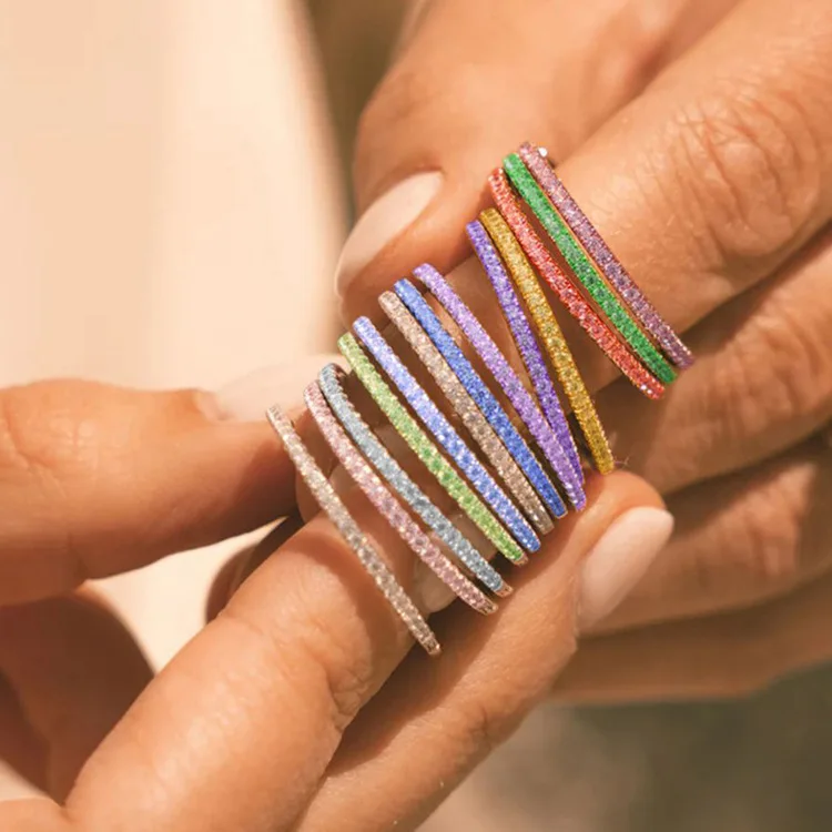 Rirthstone Styles Niche Design 22 Diamond Stainless Steel Colorful Zircon Rings for Women Jewelry Birthday Ring