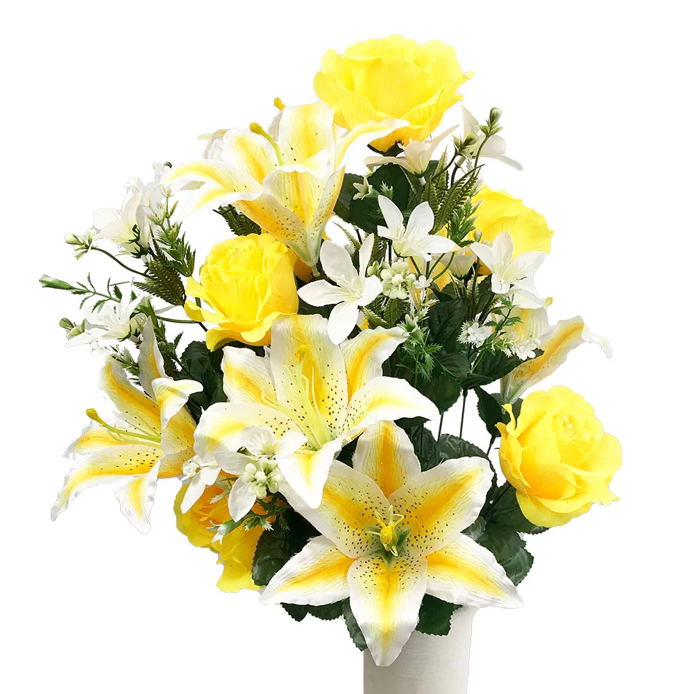 
cheap funeral supplies decorative artificial yellow funeral flower arrangements artificial flowers for graves 
