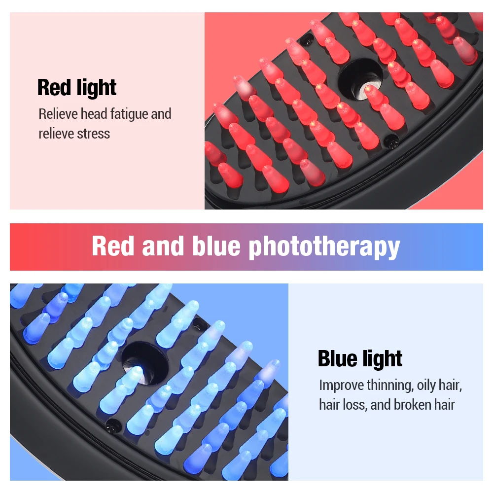 Red Blue Light Therapy Vibration Scalp Massage Brush Negative Ion Spray Hair Growth Massager Electric Massage Comb