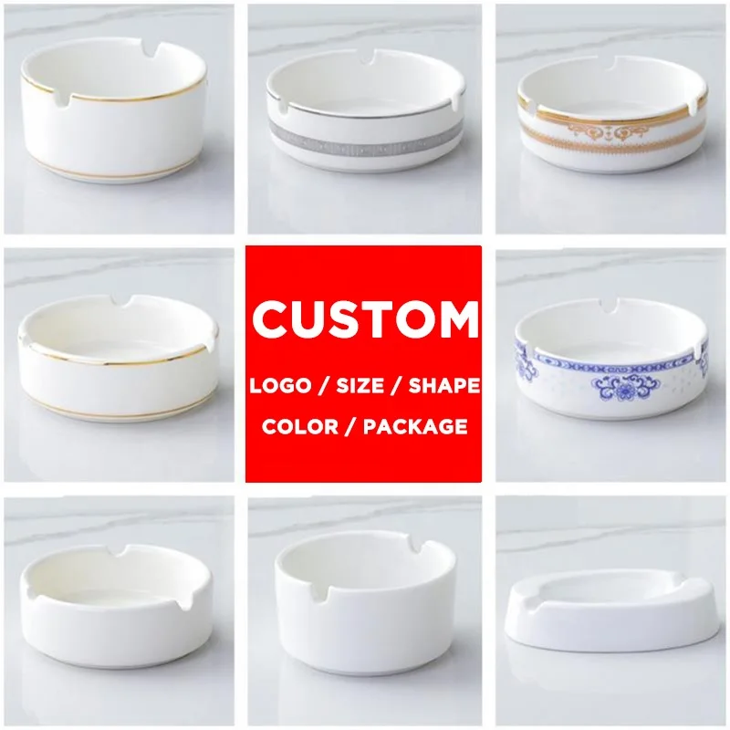 XD732 Personalized Customizable Logo Ceramic Ashtray Printing/Printed Design Custom Office /Home / Hotel Porcelain Round Ashtray