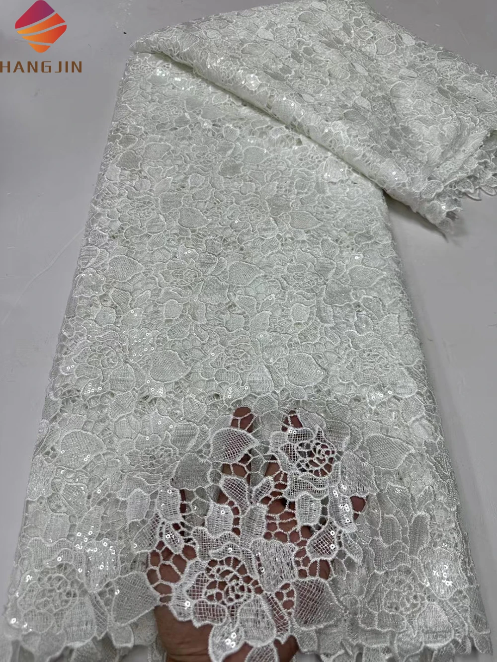 Nigerian Wedding Milk Silk Guipure Laces Embroidery African Cord Lace Fabric With Sequins For Senegal Women Dresses