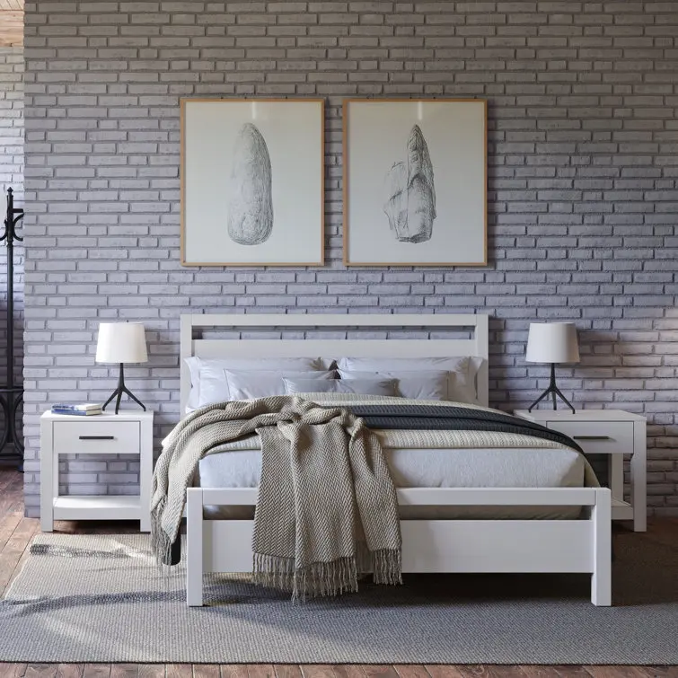 Whole House Customization Modern Designs Beds Solid Wood Frame Bedroom Furniture Set Wooden King Size Double Bed With Nightable