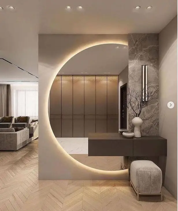 High quality half moon shape backlit LED  mirror Decorative Wall Mirror for hotel home decor