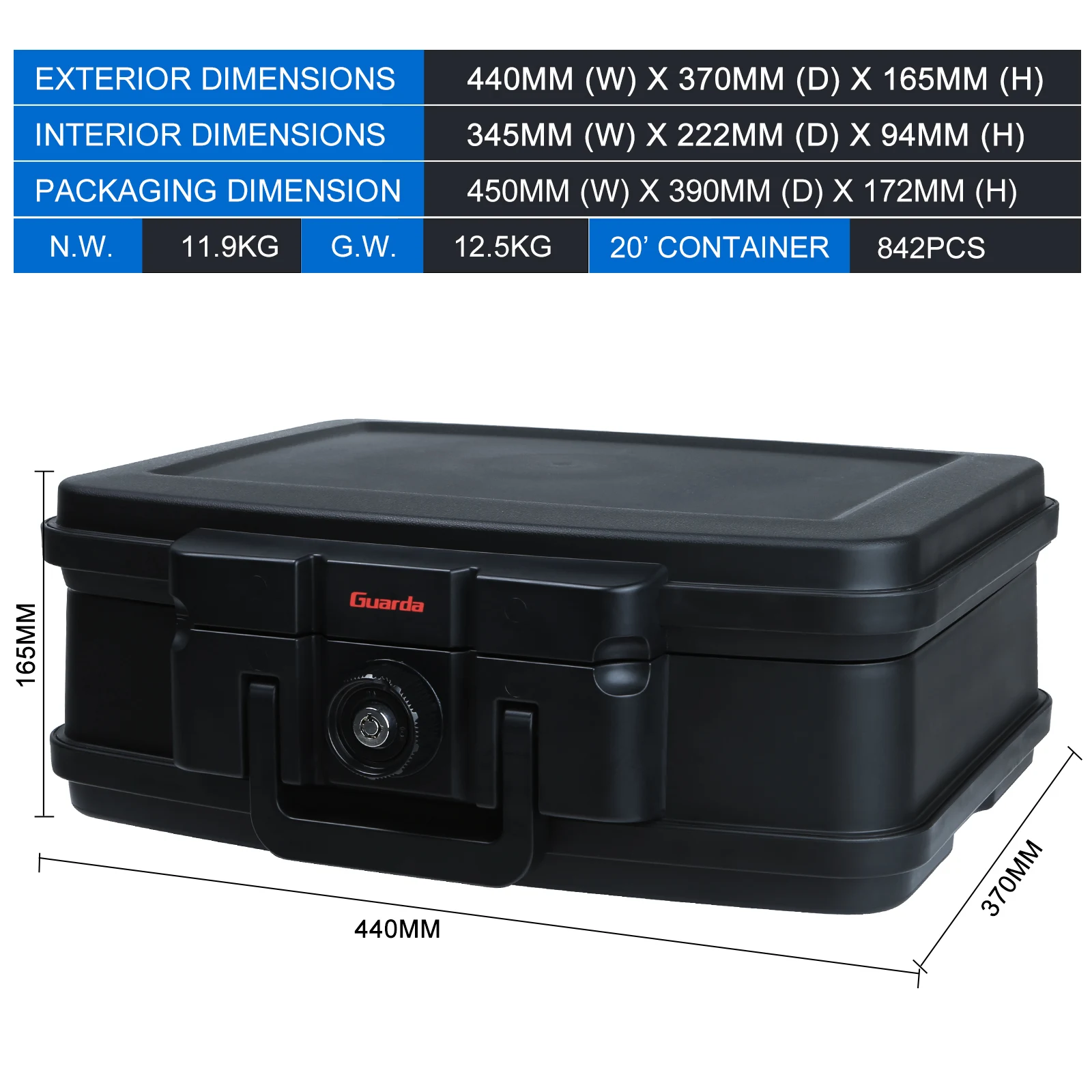 Guarda 2125 U.L72-350 30 Minutes Fits A4 Paper Fireproof Safe Box and Waterproof Safe Chest Coffre Fort Portable