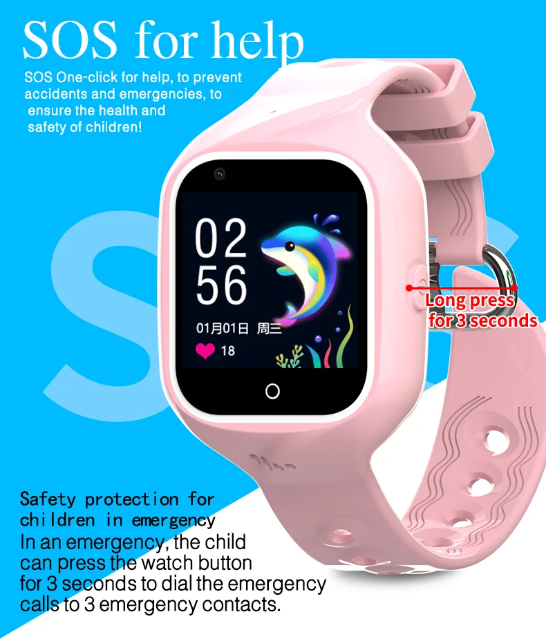 OEM Kids Watch IP67 Waterproof Safe Area 4G Network GPS LBS Camera Sport Anti-lost Smart Child Watch with Sim Card