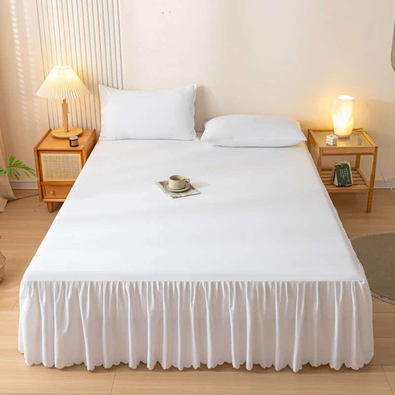 Nordic Style Hotel Home Solid Plain Pure White Fitted Lace Ruffled 3PCS Bed Sheet Set