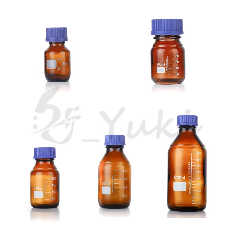 1000ML Wide Mouth Graduated Round Reagent Storage Lab Glass Bottle with GL80 Blue Polypropylene Screw Cap