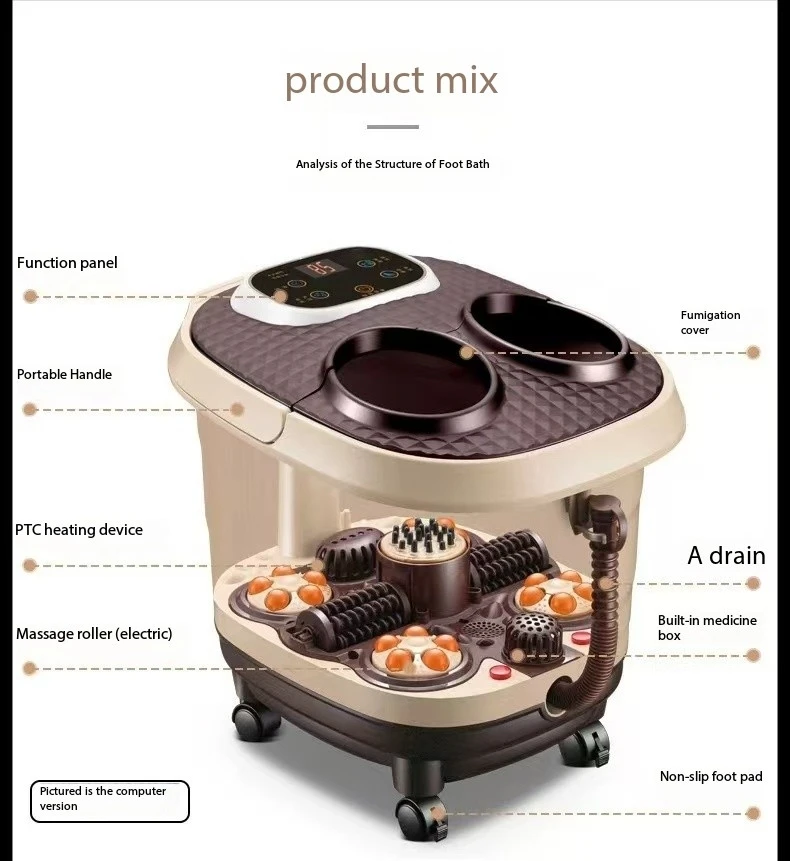 Fumigating foot bath bubble automatic electric heating constant temperature home foot massager bath bucket deep