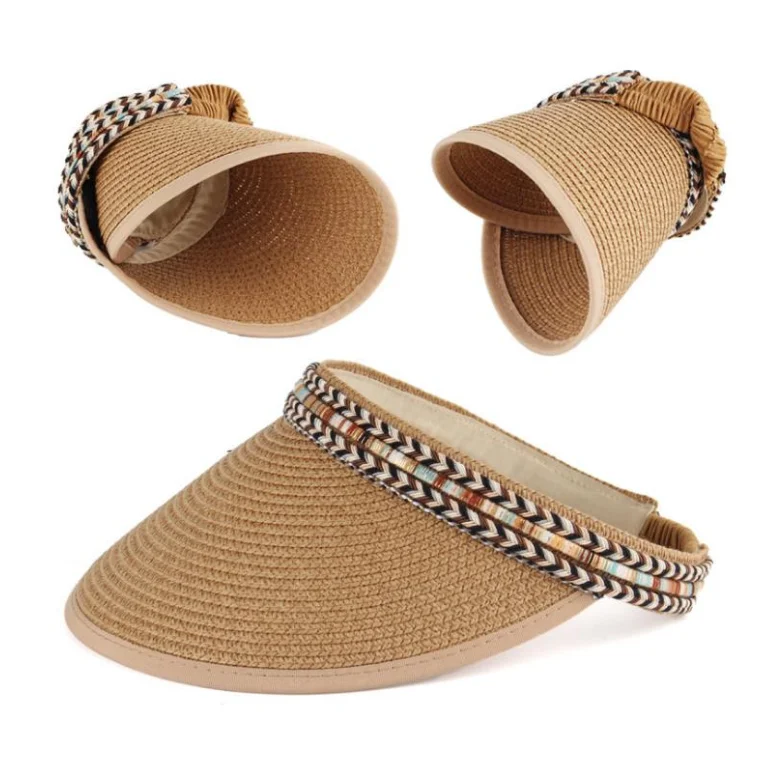 Luxury Vintage National Ethnic Women Men UV Beach Golf Cap Open Empty Top Summer Straw Sun Visors Hat