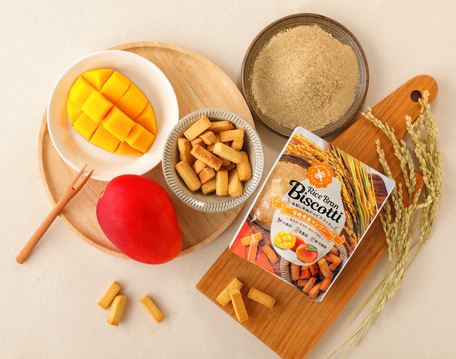 RICE BRAN BISCOTTI  Mango gluten free custom label vegan cookies