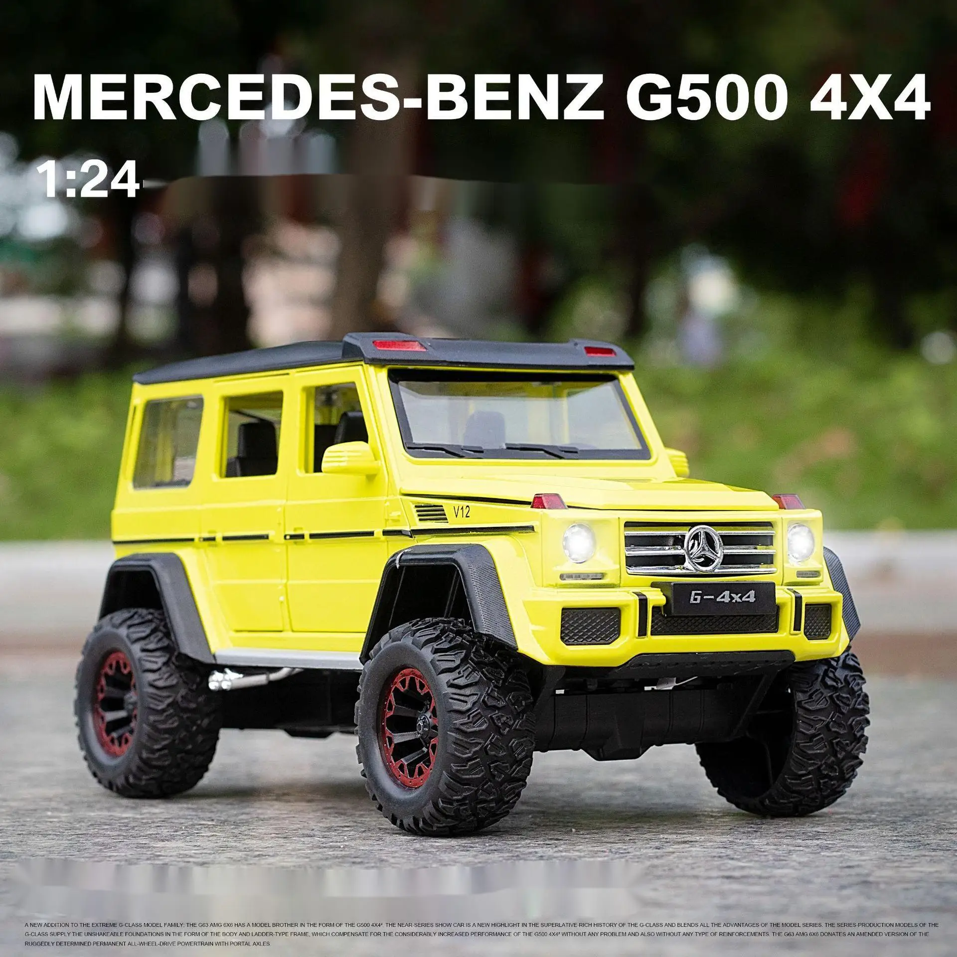 1:24 большие колеса G500 4X4 большая внедорожная модель автомобиля из сплава может нажать на вытяжной механизм со звуком и светом