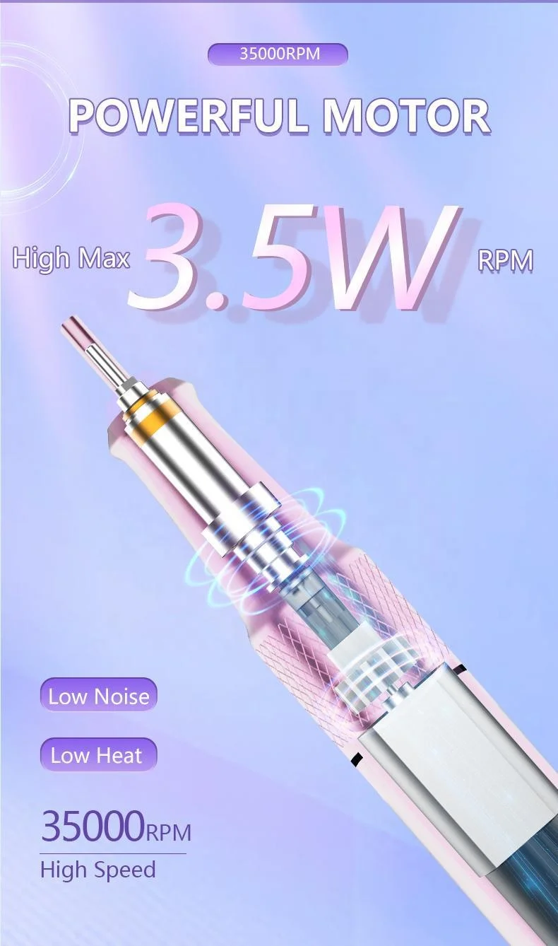 35000 RPM Private Label Electric Nail Drill Machine Cordless Nail Polisher Pink Nail Drill
