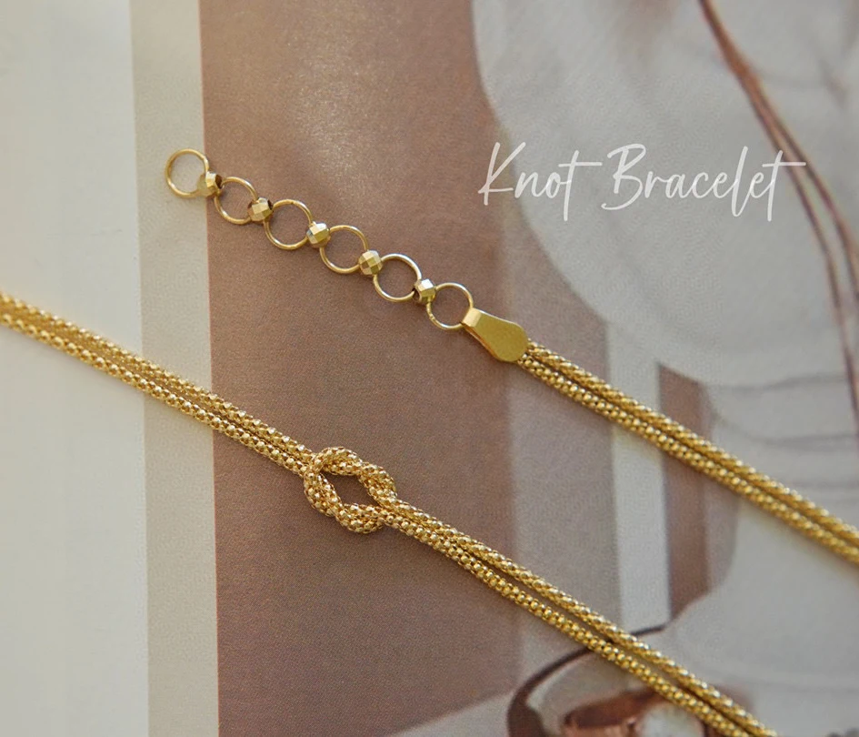 Discount 18K Real Gold Pendant Knot Pendant Laser Gold Ball Extension Chain Fashion Jewelry Women for Girls for Party Daily Wear