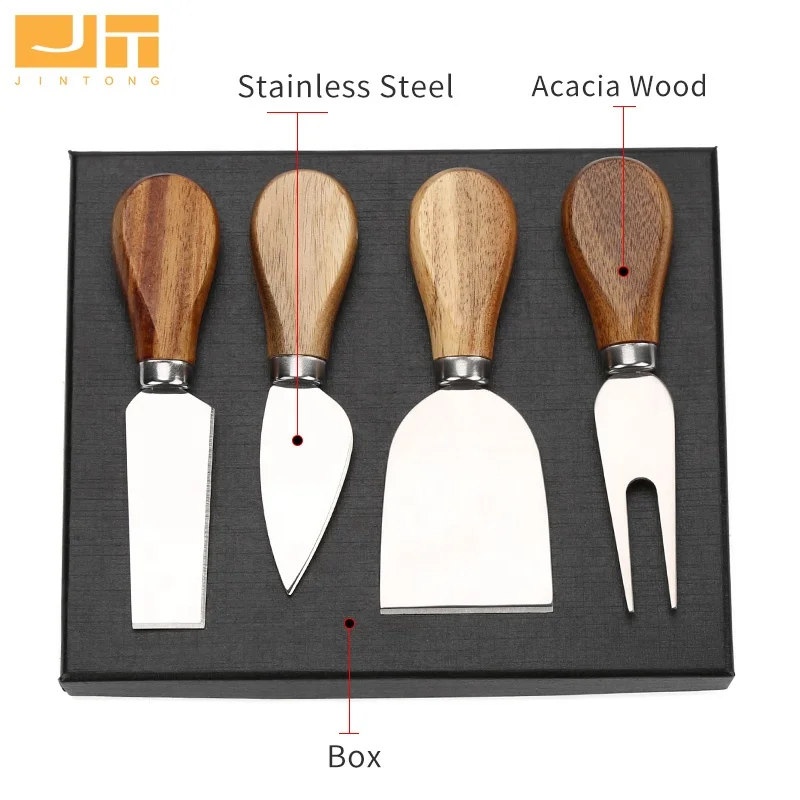 4 pcs Acacia Wood Cheese Knives Cutter Cheese Tool Set for Charcuterie Board