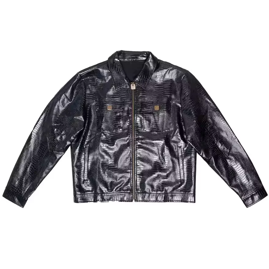 Custom Leather Jacket Man Crocodile Leather Running Jacket Coat Casual Street Wear PU Leather Windbreaker Jacket For Men