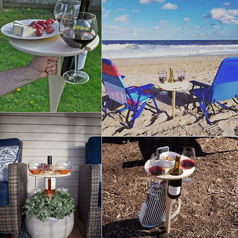 Foldable Beach Table Wood Wine Stand Holder Display Outdoor Camping Picnic Board Portable Picnic Wine Table