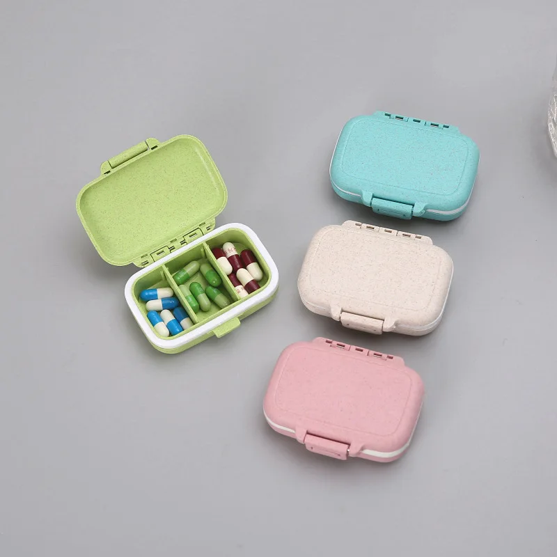 Portable Daily Weekly Plastic Wheat Straw 3 Compartments Travel Medicine Pill Storage Cases Pill Box Organizer
